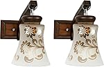 Shri girraj ji Frost Golden Round Hanging Wall Lamp-with Wooden Base-Set of 2