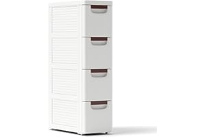 GIANTEX Mobiletto Stretto con Ruote, Carrello e Organizzatore Slim con 3/4/5/6 Cassetti per Spazi Piccoli, Cassettiera di Plastica per Soggiorno, Bagno, Cucina, Bianco (42 x 19 x 74 cm)