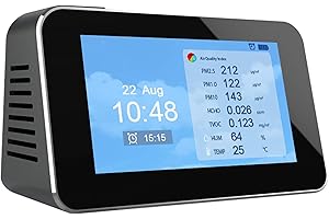 AMTAST 9 in 1 Air Quality Detector Smart Air Quality Monitor AQI, PM2.5, PM1.0, PM10, Formaldehyde (HCHO), TVOC, Temperature, Humidity, Time/Date/Alarm Multifunction