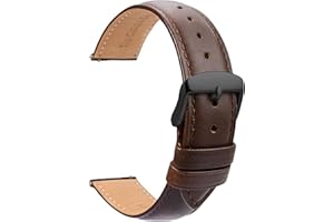 TStrap Cinturino in Pelle 20mm - Ricambio Nero Morbido a Sgancio Rapido Sportivo - Cinturino Smartwatch per Uomo Donna - con Fibbia ad Ardiglione 14mm 16mm 18mm 19mm 20mm 21mm 22mm 23mm 24mm