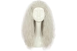 VGbeaty Perruque Longue Grise Bouclée Ondulée Pour Femmes Perruque de la Sorcière Vieilles Femmes pour Carnaval Halloween Costume Déguisement Party