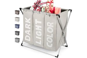 Rieeyrslza Składana 3 Sekcje Torba na Pranie 102L Torba na Pranie z Aluminiową Ramą Kosze na pranie Brudna Torba na Ubrania z Uchwytem Składany Kosz Sorter Ubrań do Domu Łazienki (Beżowy o2)