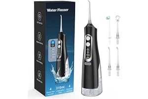 SETONIA Water Flosser for Teeth Cleaner Rechargeable Oral Irrigator 4 Modes 310ML IPX7 Waterproof Powerful Battery Water Dental Pick for Home Travel (Black)