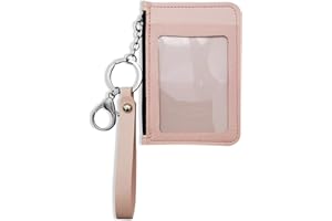 AfitLulu Credit Card Holder, Wristlet PU Leather Bus Pass Holder for Women with Zipper Coin Purse, Portable Slim Keyring Wallet with ID Window for LIC (Pink)