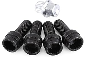 AKOZON Tornillos de rueda 4 + 1 Juego de pernos de rueda de acero negro y tuerca de seguridad para