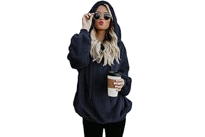 iWoo Bluza z kapturem, damska bluza z kapturem, polar, na jesień, zimę, ciepła, z długim rękawem, jednokolorowa, na co dzień