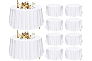 Pesonlook Round Tablecloth - 10 Pack 120 Inch White Round Table Cloths,Premium Polyester Resistant Table Cover for Wedding, Party, Dining,Banquet,Buffet Table, Holiday,Dinner Tables Decorate