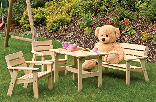Kinder Gartengarnitur Sitzgruppe aus Holz 4 tlg Kiefer natur - 3