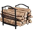 PHI VILLA 16 Inch Firewood Log Rack Decorative Indoor/Outdoor Steel Fireplace Wood Holder Storage Brackets Holder, Black Wave
