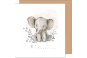 Edition Seidel Kwadratowa kartka z życzeniami z okazji narodzin dziecka z kopertą, kartka z życzeniami dla niemowląt Billet Hello little one Baby Baby Chłopiec Dziewczynka Słoń (EQ107 SW024)