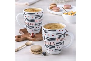Larah by Borosil Doodle Opalware Mug Set of 2 Pcs Tea/Coffee Mugs, 390 ml Each Microwave & Dishwasher Safe, Bone-Ash Free Crockery Set Ideal for Daily Use & Gifting White