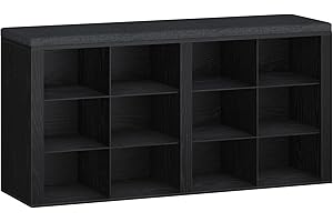 ‎HZUANERI Hzuaneri Schuhbank mit Sitzfläche, Schuhschrank mit Sitzbank mit 12 Fächern, Eingangsbank Verstellbaren Ablagen für Wohnzimmer, Schlafzimmer, Flur, Schwarz, SB19004GY