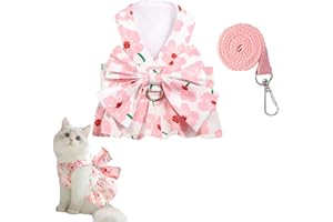 Ling & Bai Small Dog Harness Dress and Leash Set Cute Pet Bowknot Dresses Summer Cat Princess Clothes Outfits Accessories for Puppy Kitten (Pink, L)