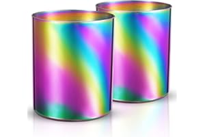 Bidponds Round Stainless Steel Pen Holder,Minimalist Mini Metal Vase,Desktop Stationery Organizer,Vacuum Plating Makeup Brush Holder,2-Pack (Rainbow Color)