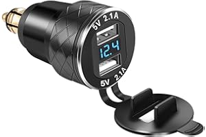 iMESTOU DIN Plug to Dual USB Charger Adapter with LED Voltmeter for BMW Motorcycle/Phone/iPhone/GPS/SatNav