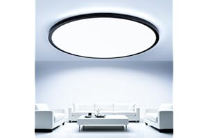 OTREN Plafonnier LED 52W, 5200LM Moderne Rond Luminaire Intérieur, IP44 Etanche Lumière de Salle de Bain, Ultra Mince Noir Lampe de Plafon pour Salon Chambre Cuisine Bureau, Blanc Froid 6500K, Ø50cm