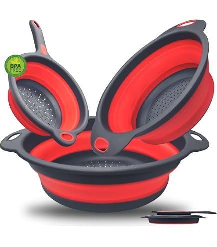 3 Passoires Pliables Cuisine - Silicone Alimentaire - Égouttoir Pâtes Légumes - Gain De Place