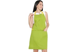 Encasa XO Delantal de cocina ajustable con bolsillos y toallero - 27"x33" - Algodón ecológico, Hogar y el Restaurante, Hombres, Mujeres, Cocina, Hornead - Verde lima
