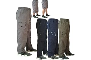 TOP DEMAND Mens Elasticated Lightweight Zip Off Cargo Combat Work Trousers Pants Bottoms Shorts