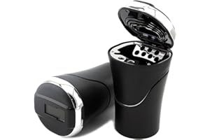 Big Ant Cenicero de coche con energía solar extraíble con luz LED azul, cenicero de cigarrillo para coche, casa, oficina. (energía solar negra)