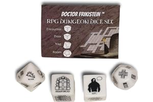 DOCTOR FRIKISTEIN RPG Dungeon Dice Set | 4 Dados de 25mm para creación de Mazmorras | Compatible con D&D, Pathfinder y Juegos de rol de fantasía
