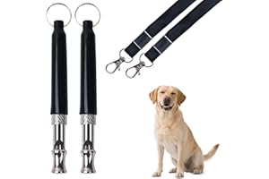 INSPUTOL Pack of 2 Adjustable Dog Training Whistles with Lanyard, High Frequency Silent Whistles for Recall and Bark Control(Black)
