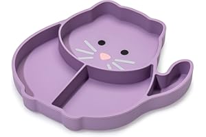 melii Divided Silicone Suction Plate - 100% Silicona, for Baby + Toddlers - BPA Free, Dishwasher & Microwave Safe (Cat)
