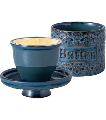 Beurrier Français En Porcelaine Avec Système à Eau - Garde Le Beurre Frais Et Tartinable 30 Jours, Couvercle Et Couteau Inclus, Blanc, Lave-vaisselle