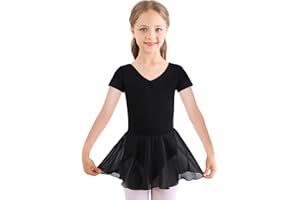 Bezioner Ragazza Balletto Leotard Vestito Danza Tutu Body Ginnastica Manica Corta con Chiffon Gonna