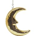 Ticeyubime Décoration Suspendue Boule Disco en Forme de Lune dorée | Surface en mosaïque miroir, design suspendu, ton doré brillant, idéale pour déco disco, fêtes rétro et décoration festive