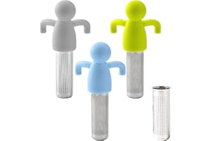 NYXSEAT 3 coladores de té, taza de filtro de té, 1 colador de té de metal, drenaje de té de acero inoxidable, colador de silicona en forma humana, colador montado en tazas,