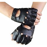 1 Pair Unisex Black PU Leather Fingerless Gloves, Solid Female Half Finger, Driving Women Men Fashion Transport Motor Punk Gl