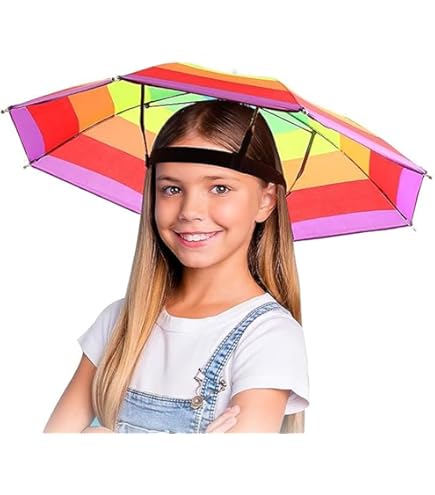 Chapeau Parapluie De Tete Adulte, 2 Pcs Portable Parapluie Parasol Chapeau De Pêch, Extérieur Handfree Headwear Avec Bande élastique Pour Golf Campant Jardinage(Size:77cm,Color:C