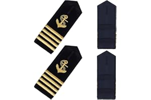 CREATCABIN 4Pcs Shoulder Boards Epaulets Gold Anchor Shoulder Boards Badge Black Four Bars Gold Stripes Professional Uniform Captain Sailor Insignia Epaulette Sliders for Cosplay Halloween 2x5.3inch