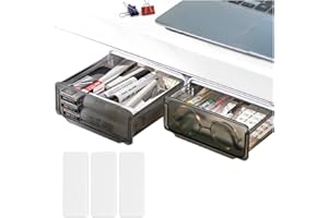 RUIKDLY Tiroir Sous Bureau 2 Pièces Rangement Bureau Tiroir Boîte Rangement Invisible Organisateur Tiroir Bureau Boîte de Rangement sous la Table Rangement Extensible pour Cuisine, Maison, Bureau (Noir)