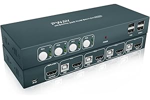 Steetek Switch KVM a 4 porte HDMI 2.0 con USB 2.0, 4K@60Hz, Hotkey e Button Switch Ultra HD Collegamento e controllo di 4 PC 1 Monitor Switch con velocità di trasferimento 18 Gbps YUV 4:4
