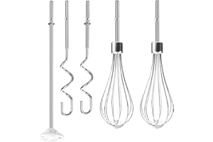 Linkidea Accesorios para batidora de mano, varilla de mezcla, ganchos de masa, accesorios de batidora de mano de acero inoxidable compatibles con batidoras de mano Kitchenaid KHM3 KHM5 KHM7 KHM9