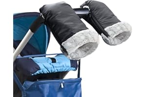 Luchild Guantes Carrito Bebé Guantes para Carro Bebe Invierno Impermeable y Cortaviento Manoplas Carrito Bebe con Interior de Forro Extra Gruesos y Cálidos, Universal para Todos los Cochecitos(Negro)