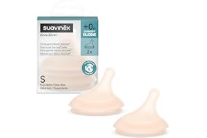 Suavinex, Lot de 2 Tetines pour Biberon Anti Colique Zero Zero. Débit Lent (S), Débit Lent, Laisse Passer Peu de Liquide, Idéal Premiers Jours, Tétine pour Biberon Zero Zero, en Silicone, +0 Mois, 2 U