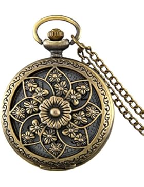 JewelryWe Retro Kamelie Blume Taschenuhr Damen Unisex Analog Quarz Uhr mit Halskette Kette Pocket Watch Geschenk...