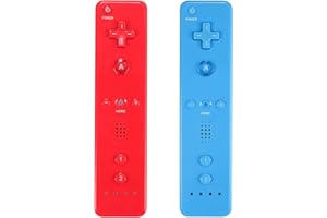 AUFGLO Wii Controller 2 Pack - Wii Remote with Silicone Case and Wrist Strap (red+blue)