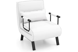 COSTWAY 4 in 1 Poltrona Letto Singolo, Poltroncina Pieghevole con Schienale Regolabile in 6 Posizioni, Sedile Imbottito Robusto, Divano Letto per Casa Ufficio, 79x65x79 cm (Bianco)