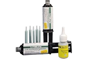 Ber-Fix® Kit de colle haute performance 2K,30 minutes,2 seringues de 25 g,1:1,5 mélangeurs statiques,Nettoyant spécial,Colle plastique 2K,Meilleure que votre résine époxy.