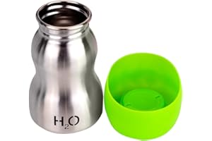 H2O4K9 Stainless Steel Dog Water Bottle and Travel Bowl, Small, 270 ml, Lime Green