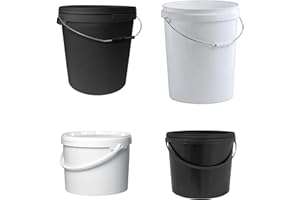 UK GROW 20L BLACK Heavy Duty Round bucket with Lid and Evidence Seal 5l 10l 20l 25l 30l 35l Metal Plastic Handle Hydroponic Storage Food Grade Sustainably sourced (20ltr, Black)