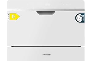 Cecotec Bolero Aguazero 2500 S-BI Lave-vaisselle, compact, semi-intégré, 6 couverts, verre blanc, 1380 W, surface en verre blanc, faible consommation, 5 programmes, écran tactile, départ différé