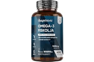 Omega 3-oljekapslar – 400 mjuka kapslar – 1+ års förbrukning – 1000 mg fiskolja per kapsel – Essentiella omega 3-fettsyror med 180 mg EPA & 120 mg DHA – Fiskolja softgels – Glutenfri – WeightWorld
