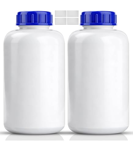 Plasteo® 5 X 1000 Ml Brede Hals Fles - Laboratoriumfles HDPE, Geschikt Voor Levensmiddelen & Gevaarlijke Stoffen, Absoluut Dicht, Made In Germany