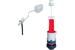 Wirquin 10724085 Chasse d'eau wc complète mécanisme wc simple chasse MX & robinet flotteur à alimentation latérale F12, gris et rouge