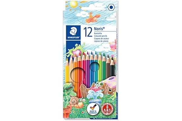 Staedtler Noris 144, Crayons de couleur de haute qualité avec système anti-casse, Mine douce de 3 mm, Étui carton avec 12 couleurs vives différentes, 144 NC12
